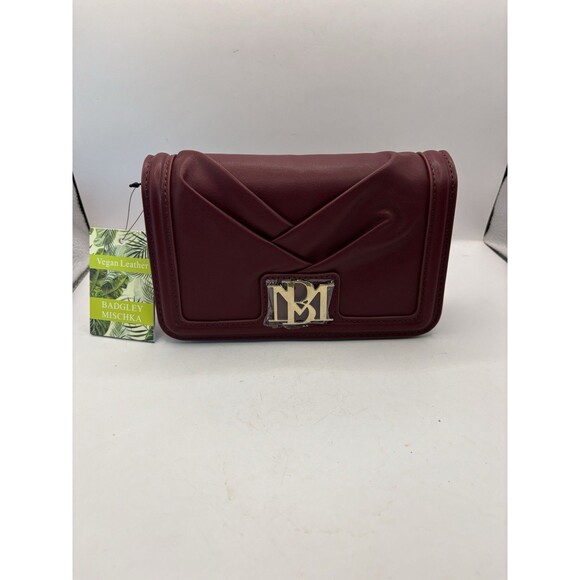 Nwt Badgley Mischka Wine Pleated Vegan Leather Small  Cross Body Bag - Picture 1 of 6